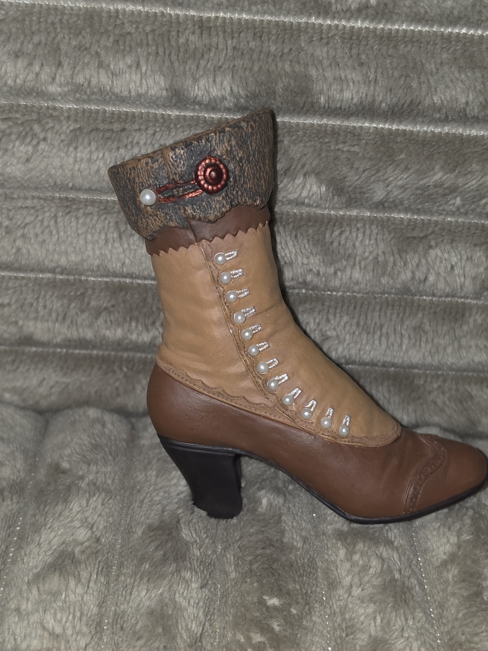Just The Right Shoe Brown and Tan Victorian-Style Lace-Button Heeled Boot - Mis4